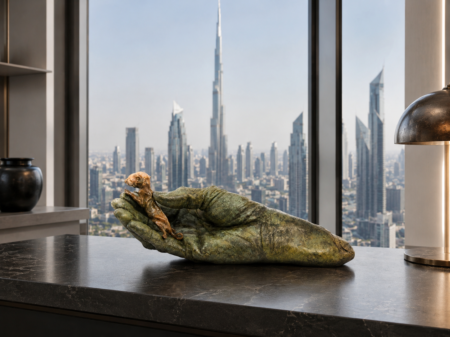 Lera Auerbach, Hold Me, bronze sculpture, contextual view 2
