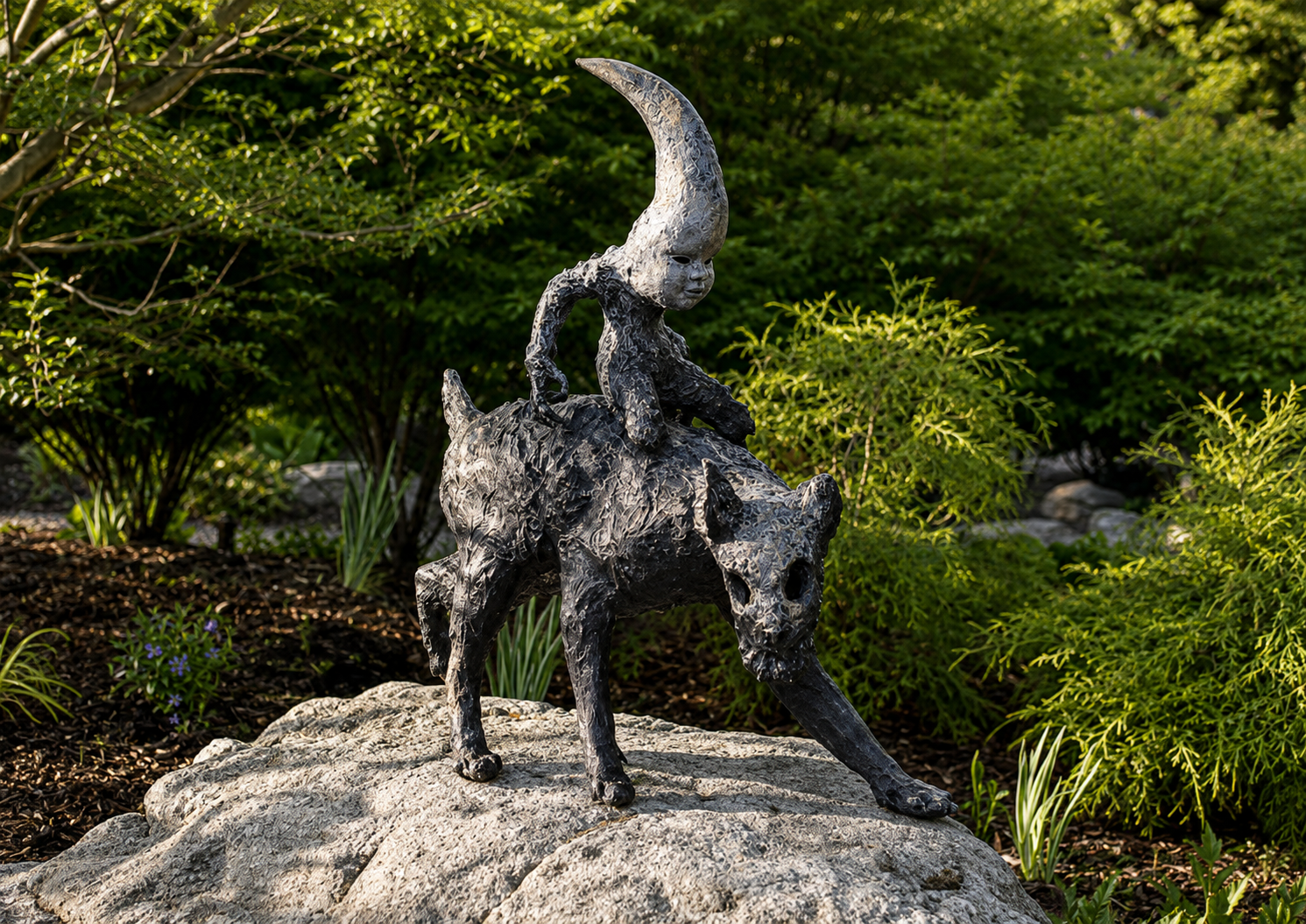 Lera Auerbach, Moonrider, bronze sculpture, contextual view 1