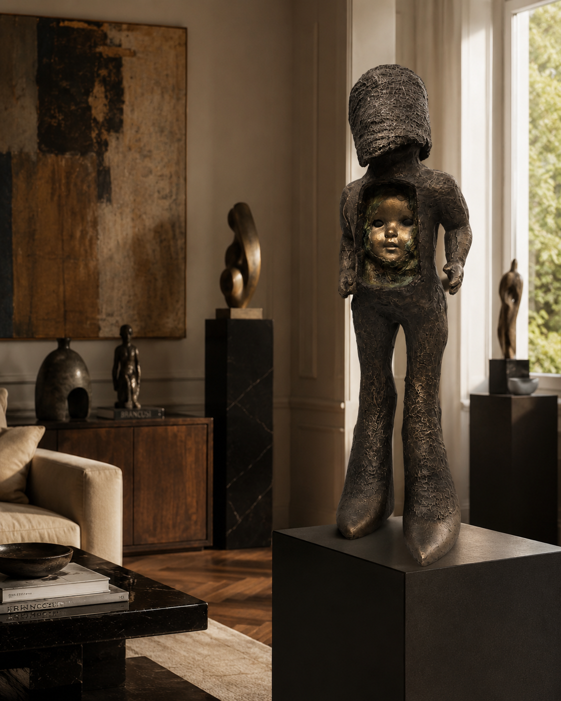 Lera Auerbach, Motherhood, bronze sculpture, contextual installation view 01