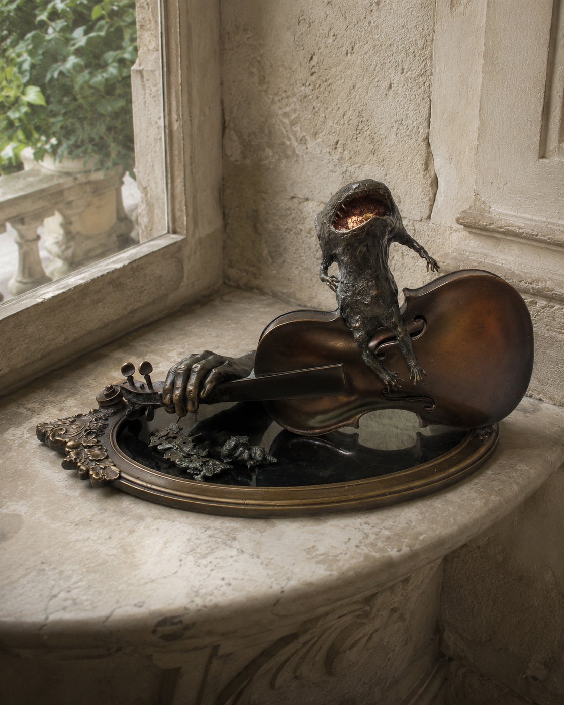 Lera Auerbach, Scrying Pond, bronze sculpture, contextual view 3