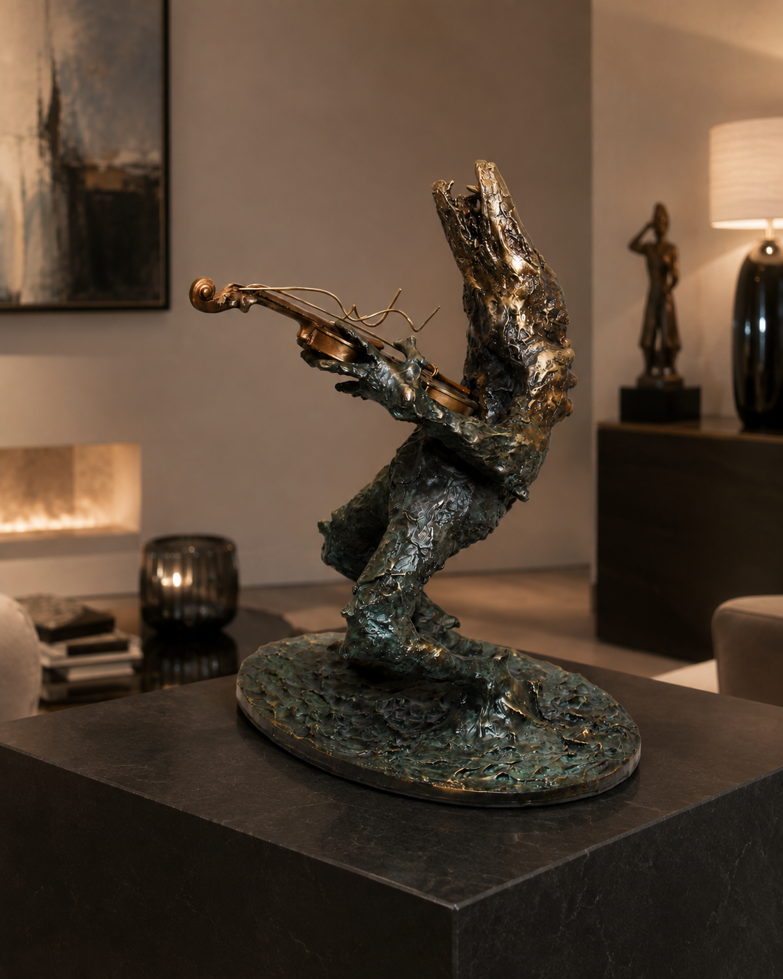 Lera Auerbach, Violinist, bronze sculpture, contextual view 1