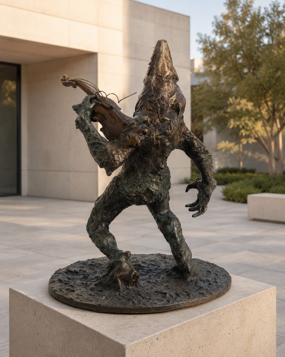 Lera Auerbach, Violinist, bronze sculpture, contextual view 2