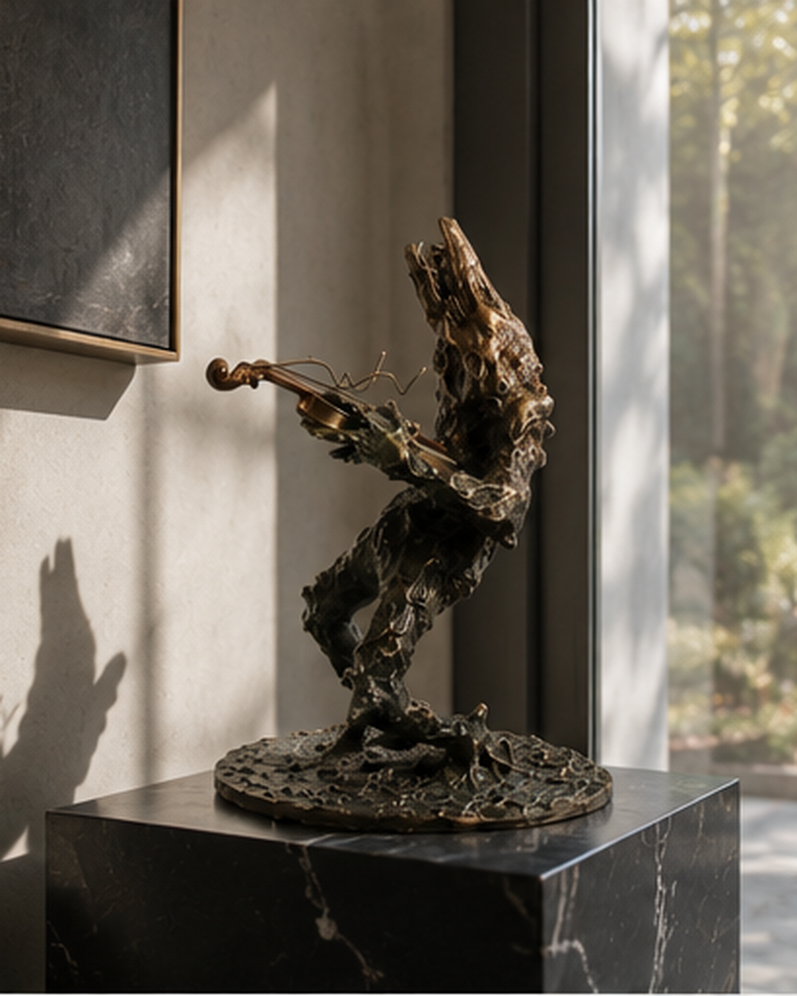 Lera Auerbach, Violinist, bronze sculpture, contextual view 3